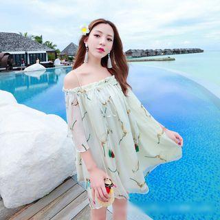 Print Off-shoulder Chiffon Dress