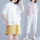 Layered Hem Elbow-sleeve Shirt