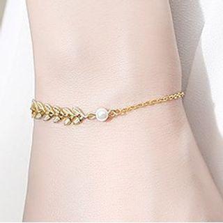 Leaf Faux Pearl Sterling Silver Bracelet / Anklet