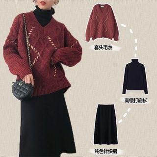 Set: Sweater + Turtleneck Top + Skirt