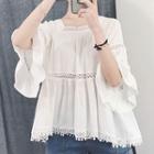 Lace Elbow-sleeve Chiffon Top