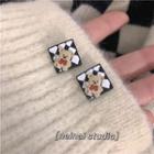 Bear Checker Alloy Earring 1 Pair - Black & White - One Size