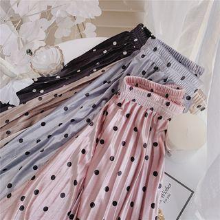 Midi Dotted Accordion Pleat Velvet Skirt
