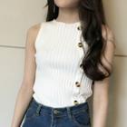 Buttoned Sleeveless Ribbed Knit Top