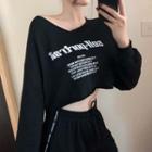 Long-sleeve Lettering Print Cropped T-shirt / Sweatpants