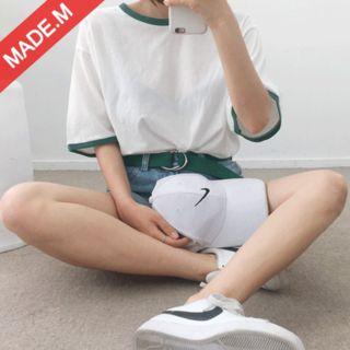 Contrast-trim Boxy-fit T-shirt