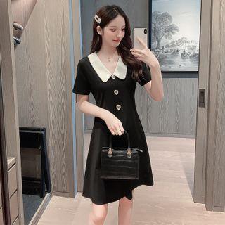 Short-sleeve Contrast Collar Mini Shift Dress