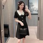 Short-sleeve Contrast Collar Mini Shift Dress