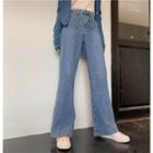 High-waist Cuffed Straight-cut Jeans