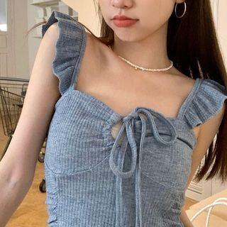 Tie-front Camisole Top Blue - One Size