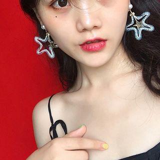 Faux Pearl Fishing Line Star Dangle Earring As Shown In Figure - One Size