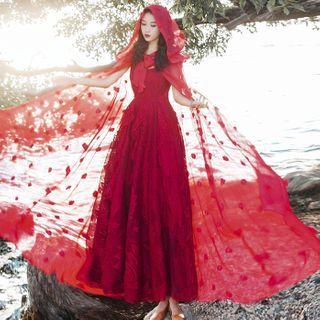Spaghetti Strap Midi A-line Chiffon Dress / Cape Coat / Set