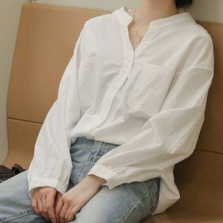 Buttoned Plain Blouse White - One Size
