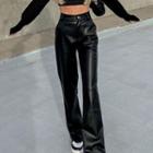 High-waist Faux Leather Straight-fit Pants