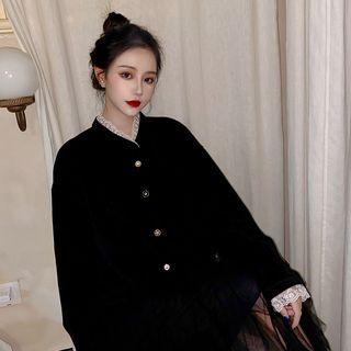 Long-sleeve Panel Lace Jacket Black - One Size