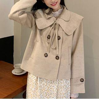 Double-breasted Wool Coat Light Khaki - One Size