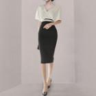 V-neck Two-tone Midi Bodycon Dress