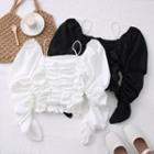 Pearl-strap Ruched Crop Top