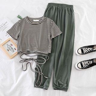 Set: Striped T-shirt + High-waist Pants
