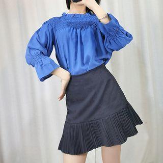 Set: Plain Blouse + Mini A-line Skirt