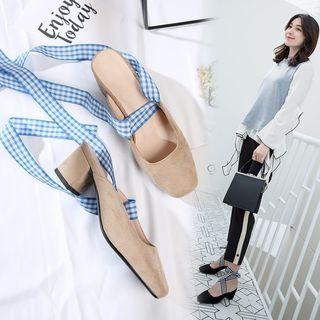 Gingham Strap Block Heel Sandals
