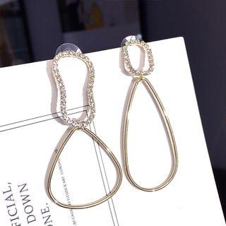 Non-matching Irregular Rhinestone Hoop Dangle Earring 1 Pair - Gold - One Size