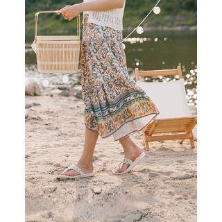 Band-waist Patterned Skirt Patterned - One Size