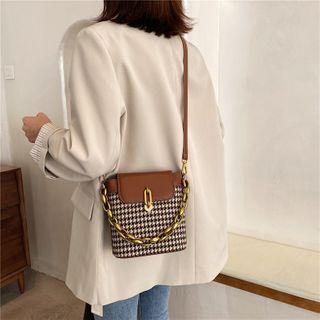 Paneled Houndstooth Bucket Bag