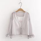 Angel Print Open-front Cardigan / Set: Cardigan + Cat Embroidered Camisole