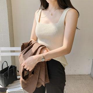Sleeveless Square-neck Ribbed Knit Top