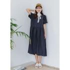Pinstripe Linen Blend A-line Long Dress