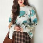 Crew-neck Floral Pattern Loose-fit Sweater