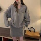 Halter-neck Mini A-line Dress / Lettering V-neck Sweatshirt