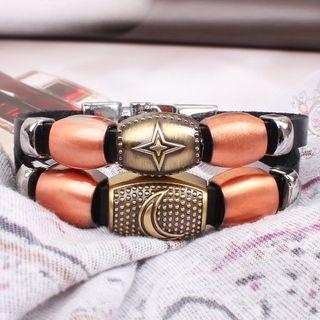 Alloy Moon / Star Faux Leather Bracelet As Shown In Figure - One Size