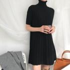 Plain Short Sleeve Turtleneck Knit Dress