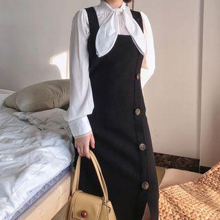 Buttoned Sheath Knit Pinafore Dress