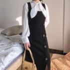 Buttoned Sheath Knit Pinafore Dress