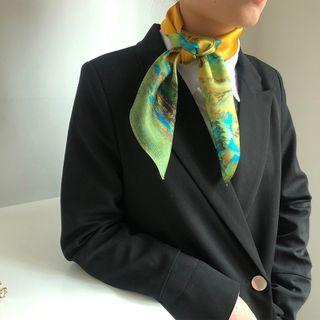 Printed Silk Scarf P102 - Gold - One Size