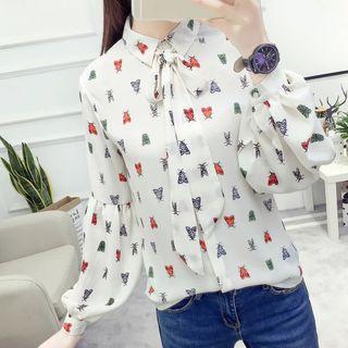Bow Neck Printed Blouse