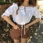 Off Shoulder Short Sleeve Perforated Top