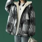 Fleece-lined Plaid Hooded Jacket