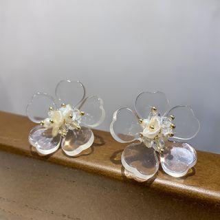 Transparent Flower Ear Stud 1 Pair - As Shown In Figure - One Size
