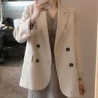 Long-sleeve Floral Print Midi A-line Dress / Double-breasted Blazer / Set