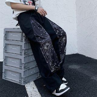 Pattern Panel Wide Leg Pants