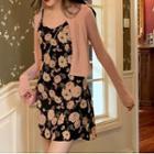 Spaghetti Strap Floral Print Midi A-line Dress / Cardigan / Set
