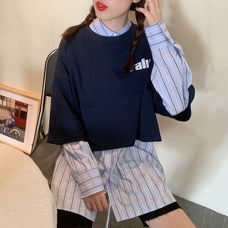 Long-sleeve Striped Shirt / Elbow-sleeve Letter Sweatshirt