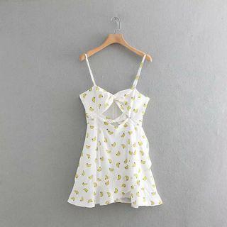 Spaghetti Strap Banana Print Cutout A-line Dress