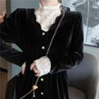 Velvet V-neck Dress / Scoop-neck Lace Top