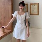 Puff-sleeve A-line Mini Dress White - One Size