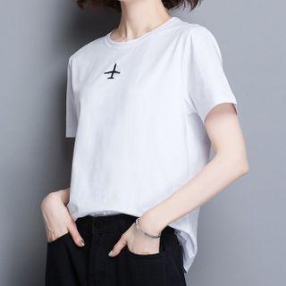 Plane Embroidered Short-sleeve T-shirt